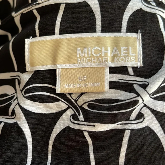 MICHAEL Michael Kors black/white chain print stretch draped scoop neckline midi - Picture 7 of 7